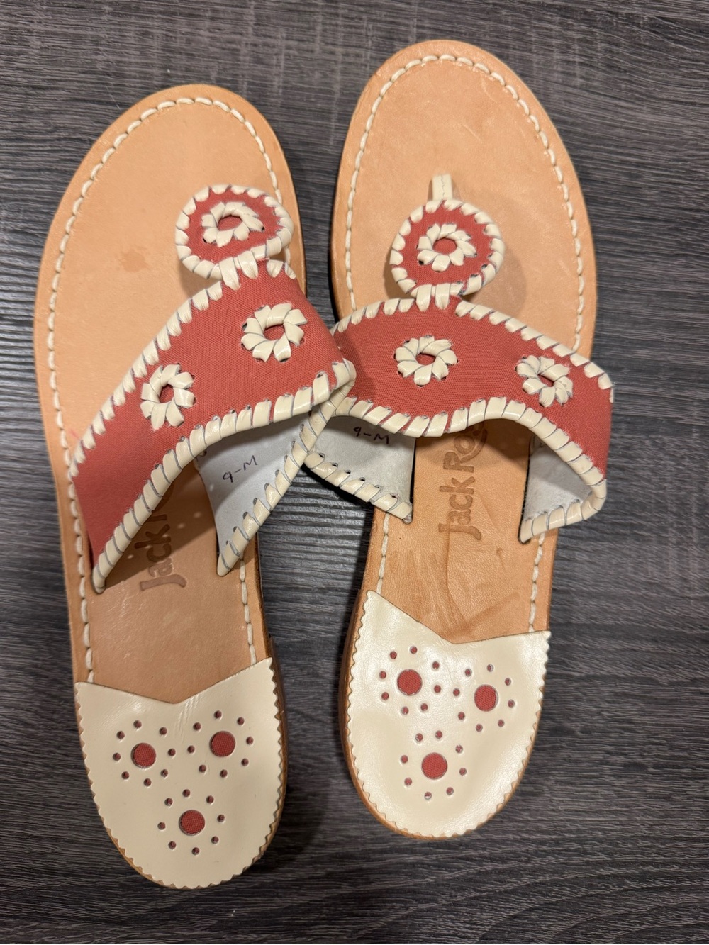 Jack Rogers Red and Cream Whipstitch Leather Sandals size 9